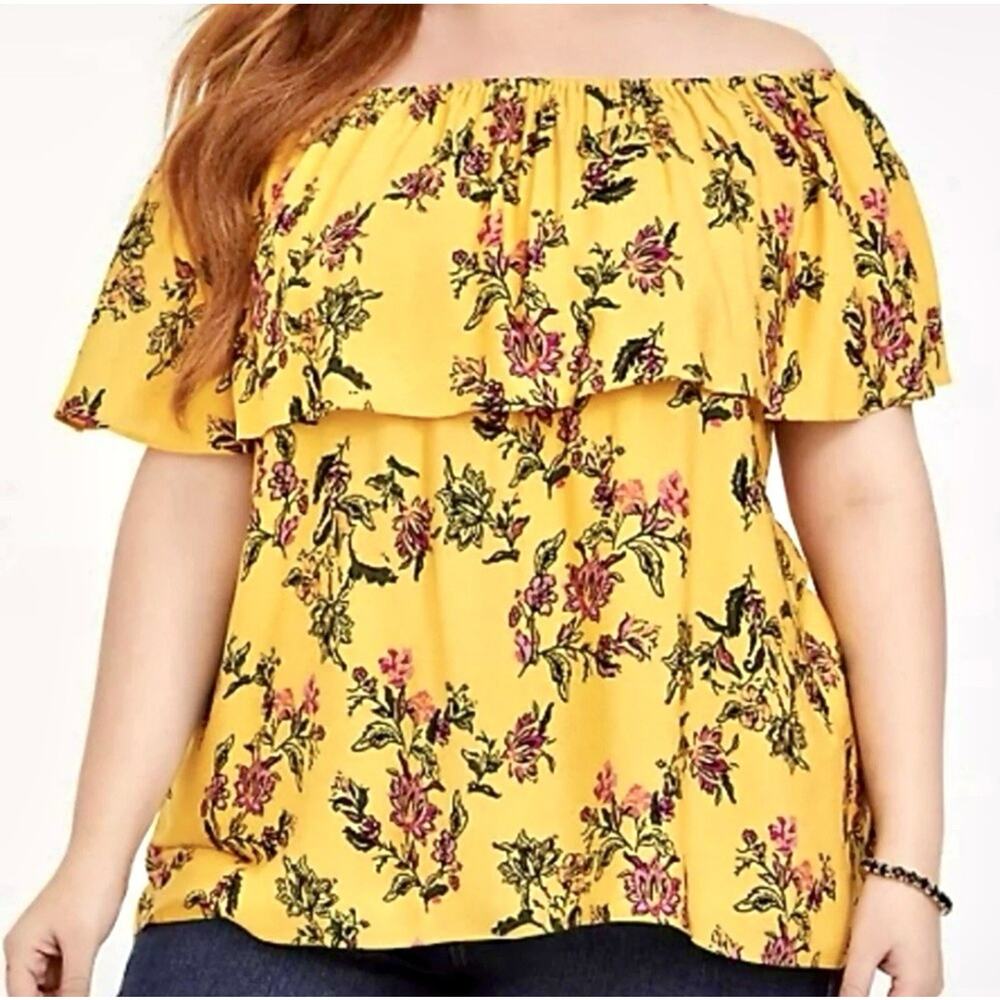 Torrid off the shoulders floral yellow top size 4 Bloomcore Flowy